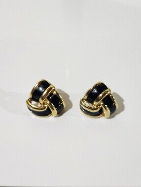 Vintage Black and Gold Enamel Knot Earrings